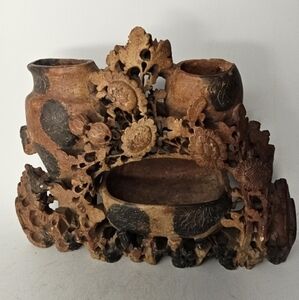 Vintage soap stone hand carved‎ brushpot